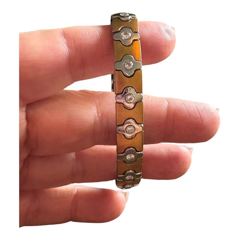 Speidel Two Tone Stainless Steel CZ Expansion Stretch Bracelet - Picture 3 of 4